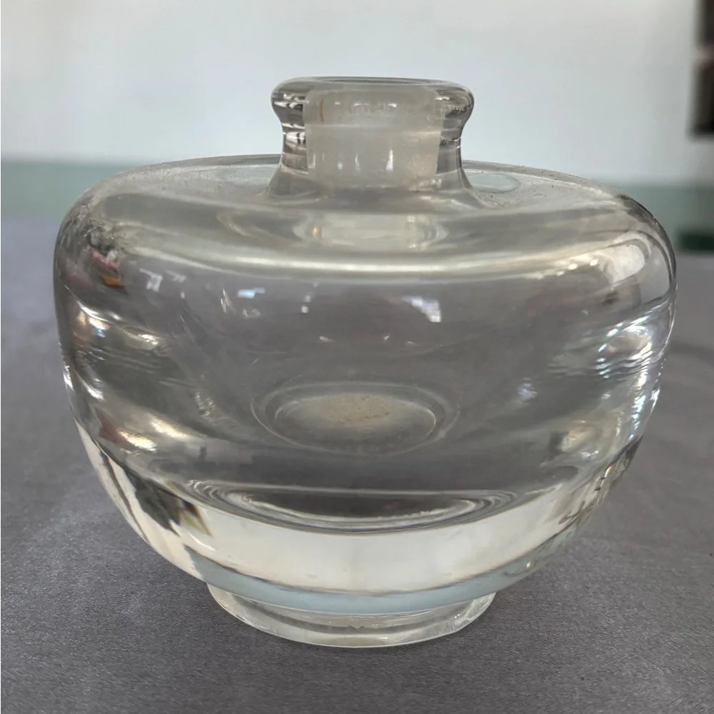 Art Glass Paper Weight Bud Vase Oil Lamp 3” Heavy Clear Vintage